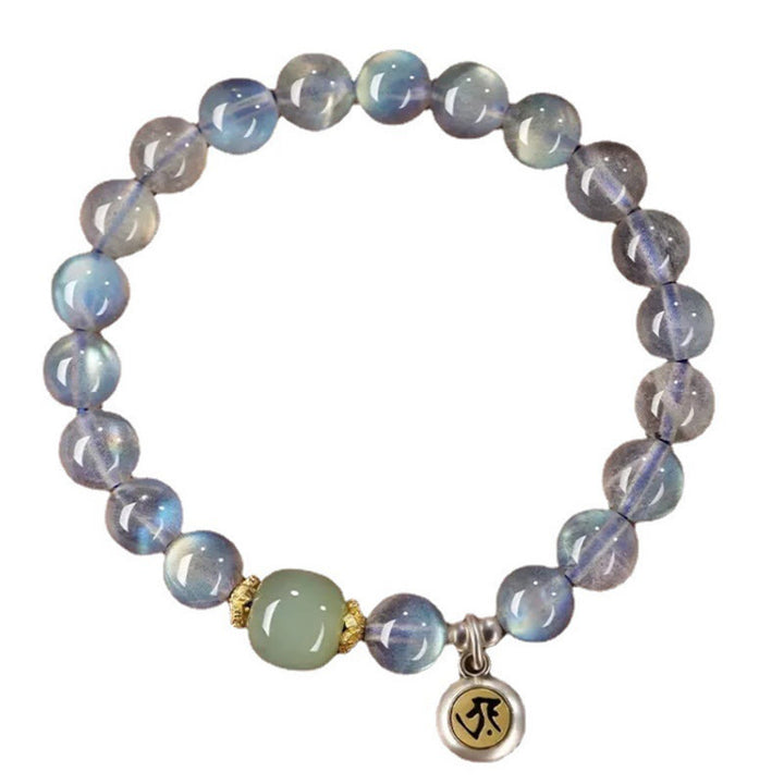 Buddha Stones中国の十二支 出生仏 925 スターリングシルバー 天然ムーンストーン 和田翡翠 ポジティブブレスレット