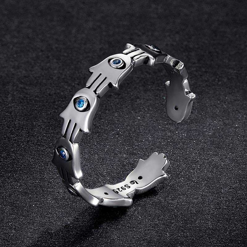 Buddha Stones925スターリングシルバー ハムサシンボル ジルコン 調節可能リング