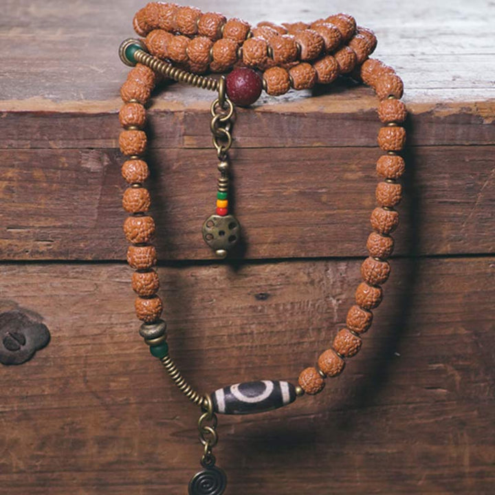 Buddha Stones108Malaルドラークシャ ビーズ 菩提樹 シード ビーズ 幸運 縁起 タッセル ブレスレット