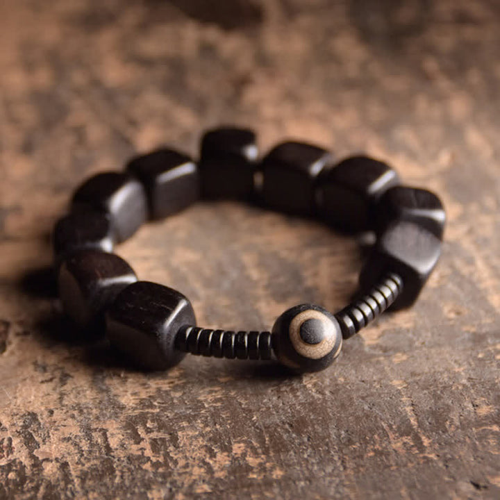 Buddha Stonesチベット黒檀Dziビーズ強度ブレスレット