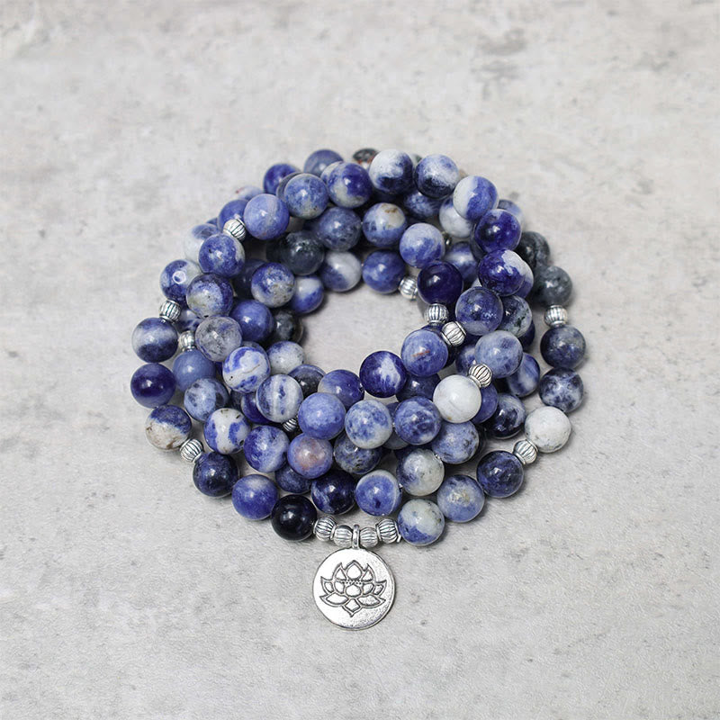 Buddha Stones天然ブルーアベンチュリン ロータスピースネックレスブレスレット
