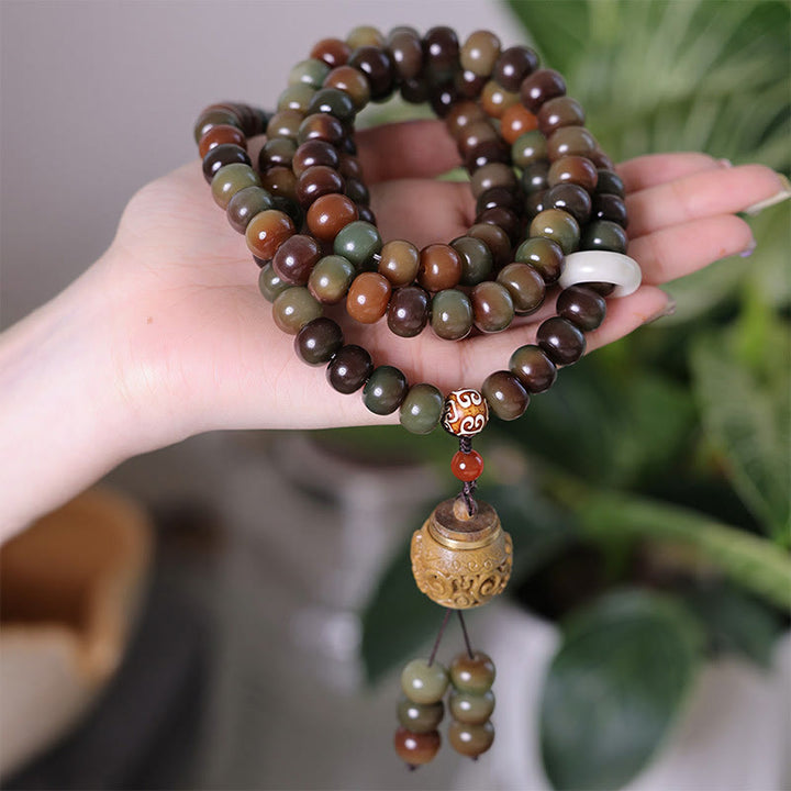 Buddha Stones108 個入りMalaビーズ 敦煌色 菩提樹種 ビーズ 邪悪な霊を寄せ付けないブレスレット