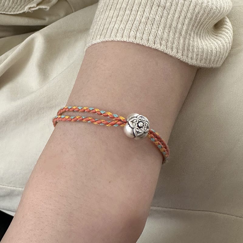 Buddha Stones999 スターリングシルバー 柿 幸運 マルチカラー 編み込みブレスレット