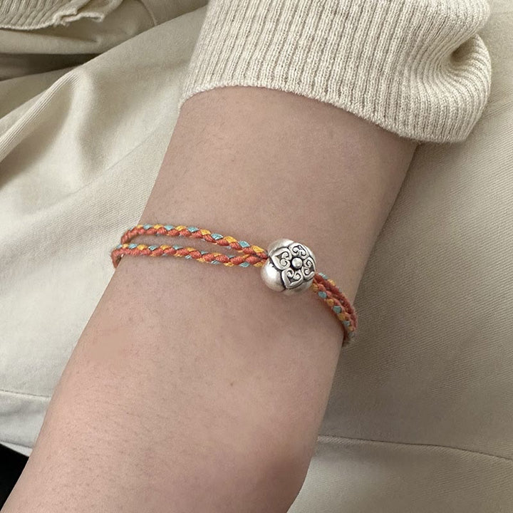 Buddha Stones999 スターリングシルバー 柿 幸運 マルチカラー 編み込みブレスレット