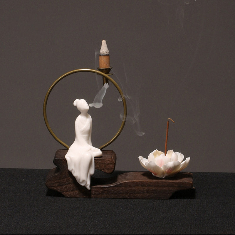 Buddha Stones陶器 蓮 癒し 瞑想 香炉 装飾