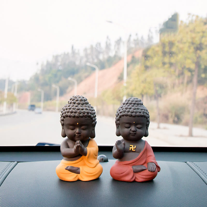 Buddha Stones小さな仏像 セレニティ 紫粘土 ホームデスクデコレーション