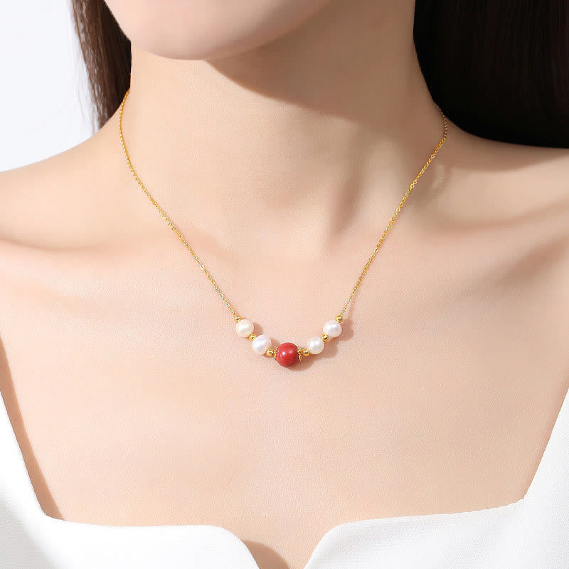 Buddha Stones925スターリングシルバー パール シナバー シンセリティヒーリングビーズチェーンネックレスペンダント