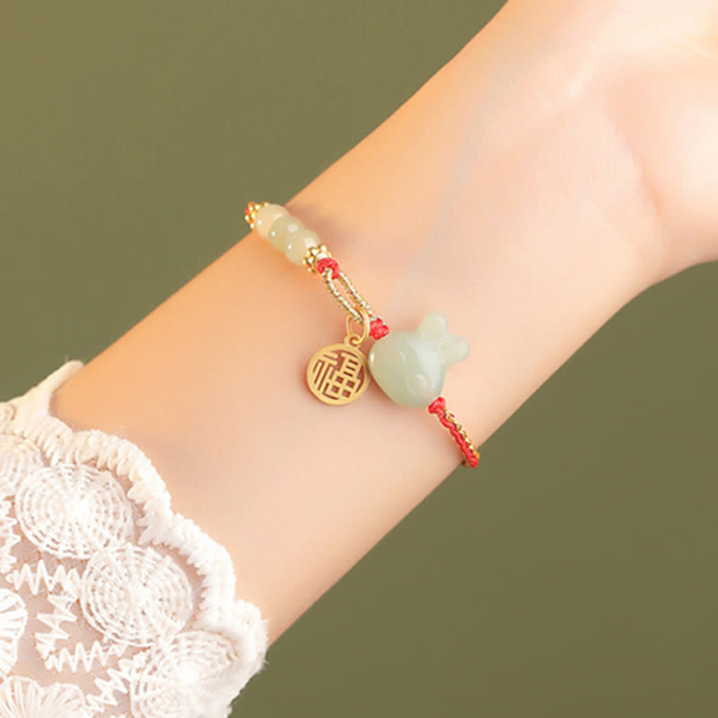 Buddha Stones925 スターリングシルバー 卯年 和田翡翠 幸福 幸運 赤い紐ブレスレット