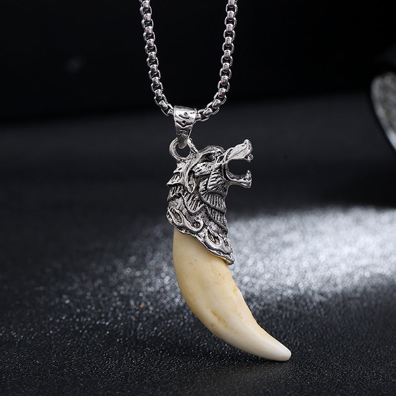 Buddha Stonesイミテーションウルフトゥース チタンスチール バランスネックレスペンダント