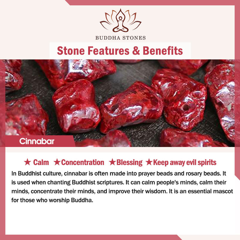 Buddha Stones辰砂ビーズ 桃の木 祝福紐ブレスレット