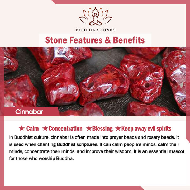 Buddha Stones辰砂ビーズ 桃の木 祝福紐ブレスレット