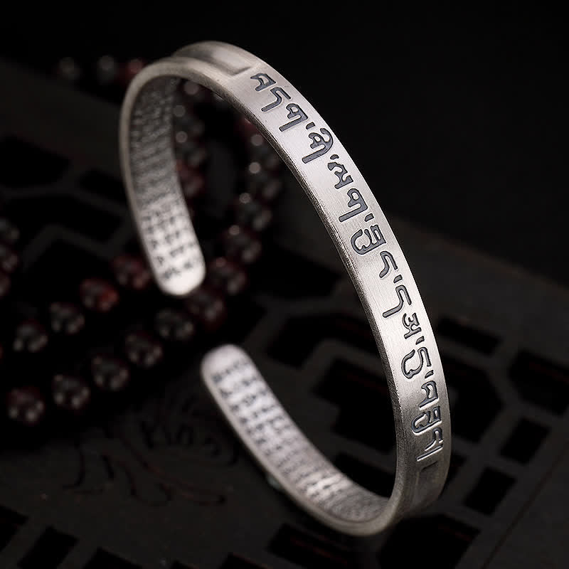 Buddha Stones999スターリングシルバー 六芒般若心経守護ブレスレットバングル