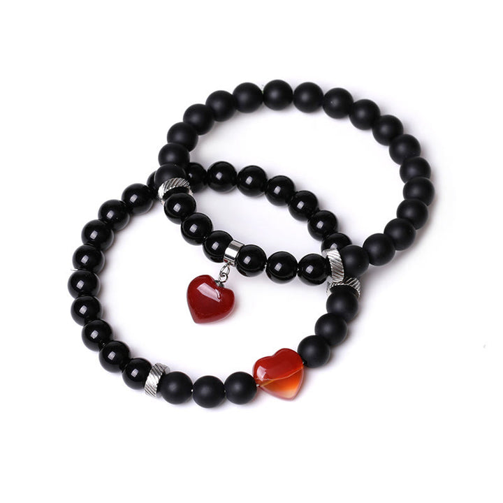 Buddha Stones2個入り ブラックオニキス クリスタルストーン 愛の心を守るサポート カップルブレスレット