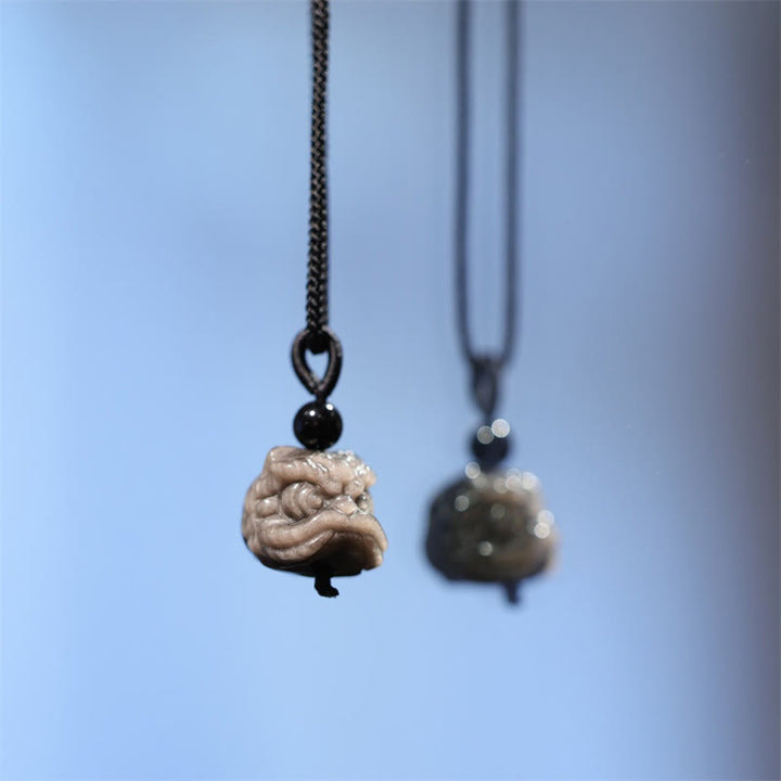Buddha Stones天然銀光沢黒曜石踊るライオン守護ネックレスペンダント