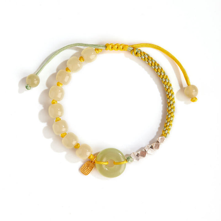 Buddha Stones 925スターリングシルバー 和田翡翠 平和バックル ビーズ 幸運 幸福 チャームブレスレット