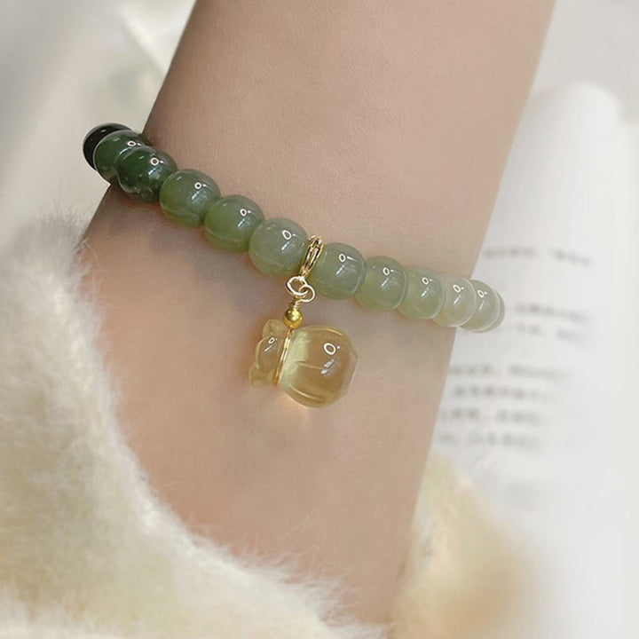 Buddha Stones天然和田翡翠マネーバッグチャームビーズ繁栄ブレスレット