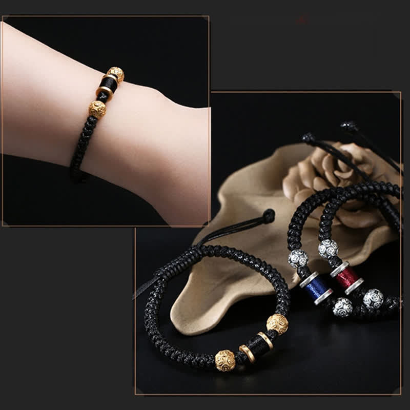Buddha Stones999 スターリングシルバー 銅コインビーズ 銅バランス編み紐ブレスレット