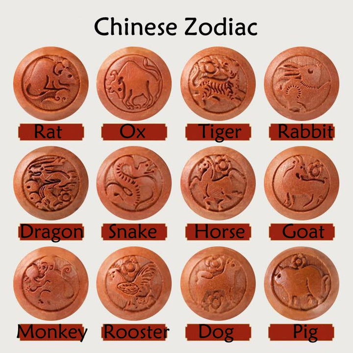 Buddha Stones天然桃の木 十二支 福の字 彫刻 辰砂開運財運ブレスレット