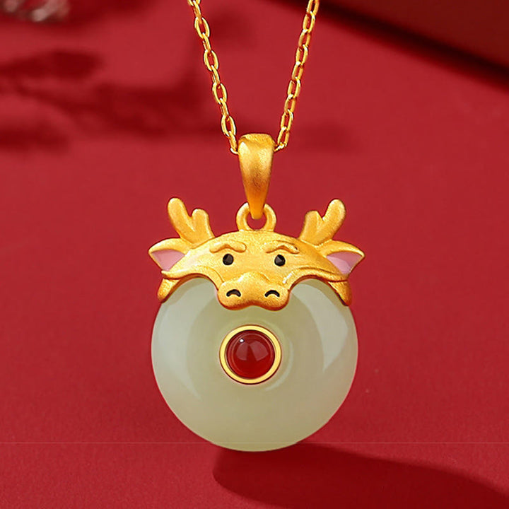 Buddha Stones925 スターリングシルバー 和田翡翠 中国十二支 龍年 赤瑪瑙 幸運の守護ネックレスペンダント