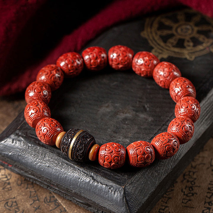 Buddha Stones天然辰砂黒檀の穏やかな祝福ブレスレット