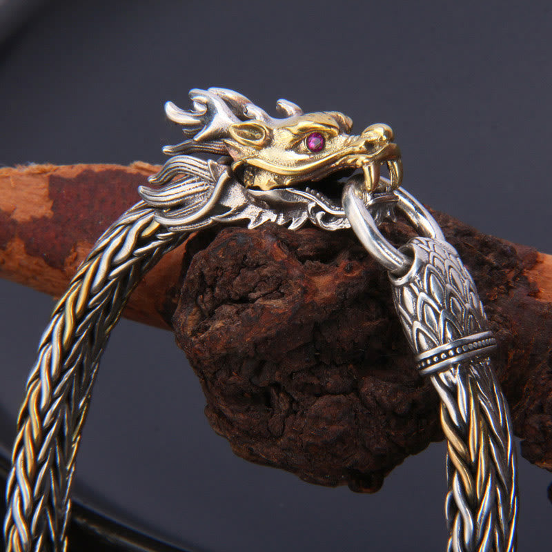 Buddha Stones925スターリングシルバー 龍年 縁起の良い龍の守護 金属編みデザインブレスレット - image 4