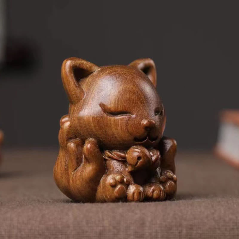 Buddha Stonesミニ九尾狐象牙実白檀緑白檀祝福装飾