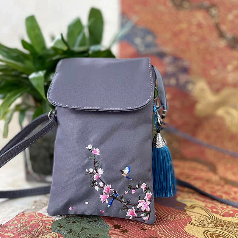 Buddha Stones防水ハンドメイド刺繍蓮の花クロスボディバッグショルダーバッグ携帯電話バッグ