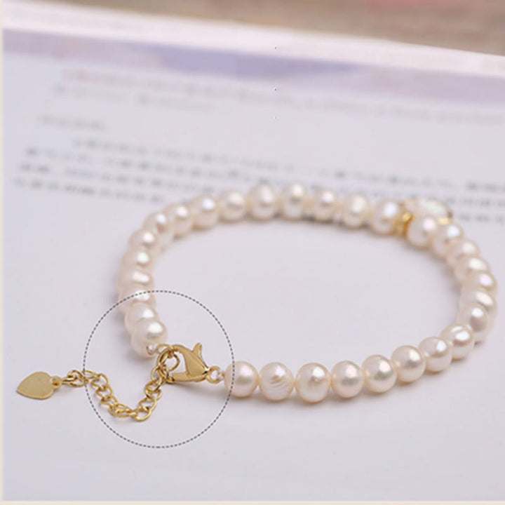 Buddha Stones14Kゴールドメッキ 天然パールクリスタルシェルチャームビーズブレスレット