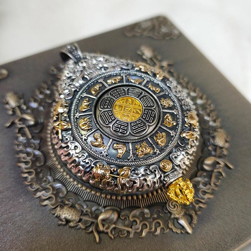 Buddha Stones十二支誕生仏タンカ 九宮 八図 富 回転式ネックレスペンダント - image 4