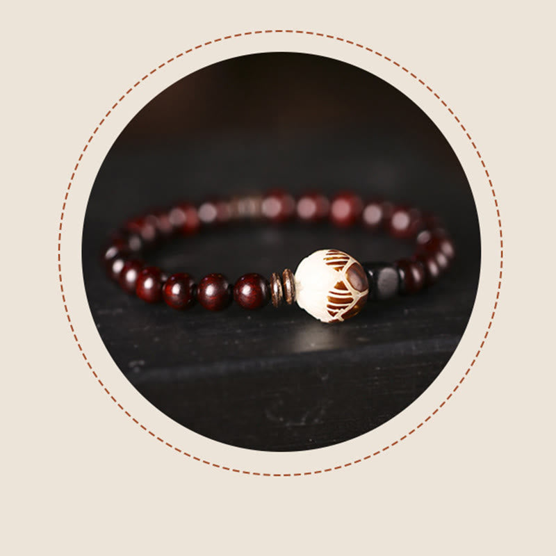 Buddha Stones小葉紫檀菩提樹 彫刻護身ダブルラップブレスレット