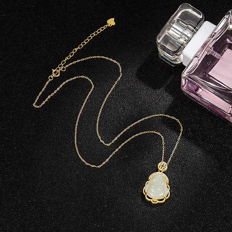 925スターリングシルバーの笑い仏、和田白翡翠の守護ネックレスペンダント - image 4