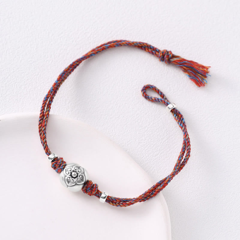 Buddha Stones999 スターリングシルバー 柿 幸運 マルチカラー 編み込みブレスレット