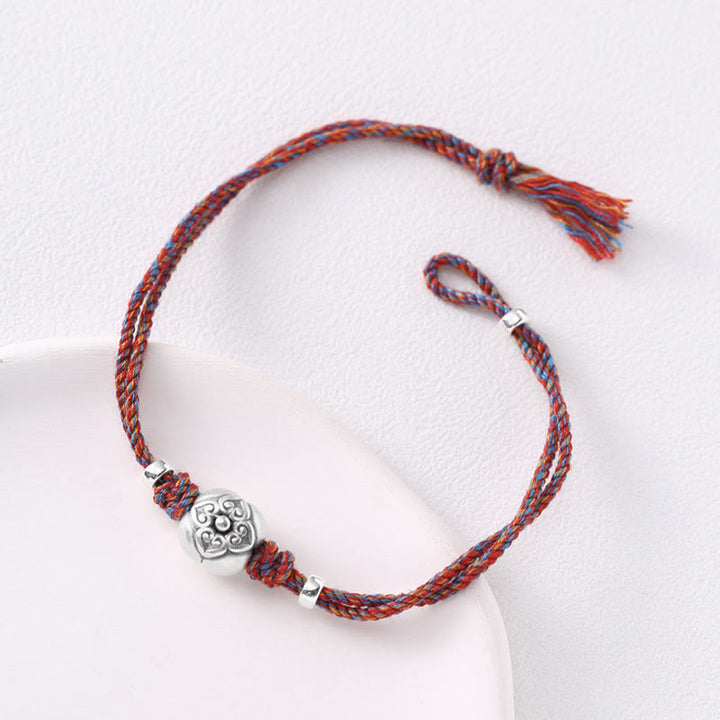 Buddha Stones999 スターリングシルバー 柿 幸運 マルチカラー 編み込みブレスレット