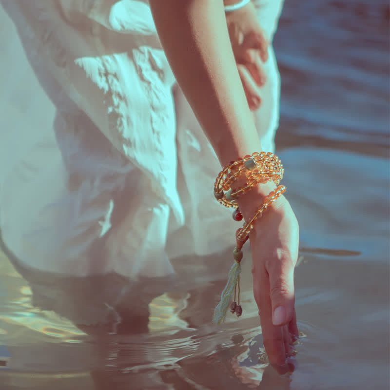 Buddha Stones 108マーラー数珠ビーズ 925 スターリングシルバー シトリン サンダルウッド ターコイズ 守護 繁栄 ブレスレット - image 3