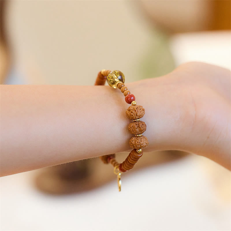 Buddha Stonesチベット菩提樹の種子 ブラックオニキス スモーキークォーツオーム・マニ・パドメ・フムフー キャラクター開運財運ブレスレット
