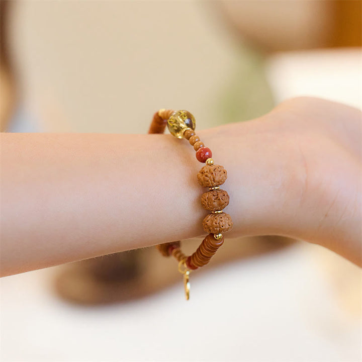 Buddha Stonesチベット菩提樹の種子 ブラックオニキス スモーキークォーツオーム・マニ・パドメ・フムフー キャラクター開運財運ブレスレット