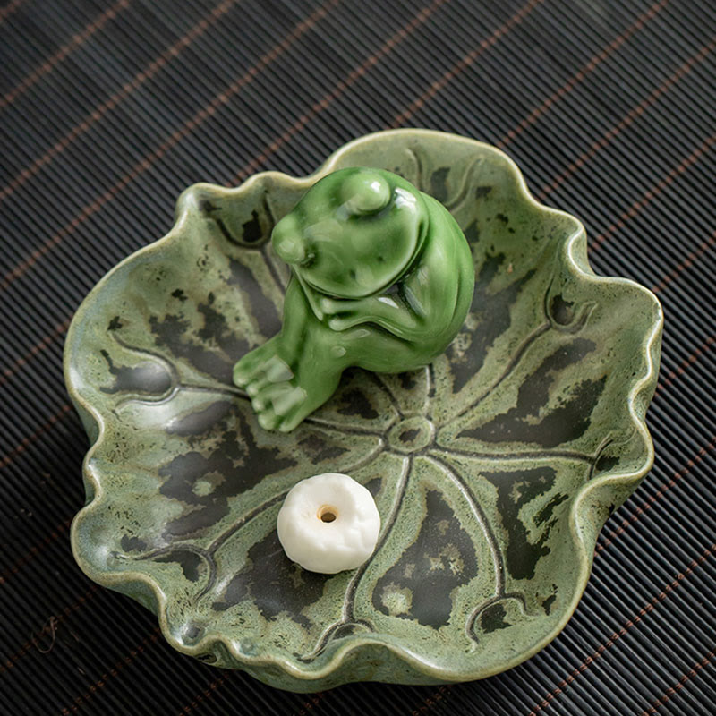 Buddha Stones葉 瞑想 カエル柄 癒し 陶器 香炉 装飾