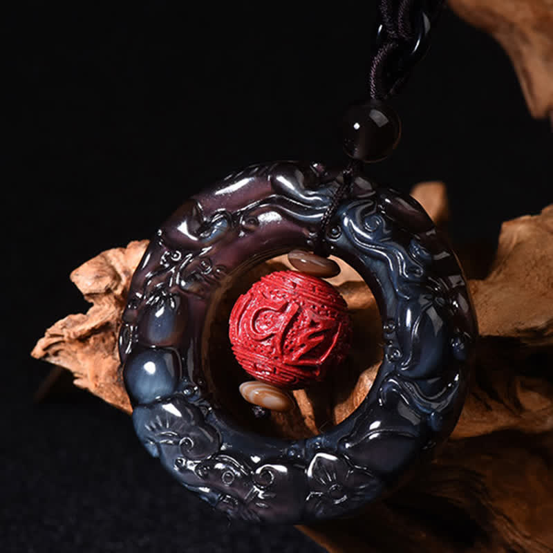 Buddha Stones風水天然レインボーオブシディアン貔貅辰砂ヒーリングネックレスペンダント - image 5