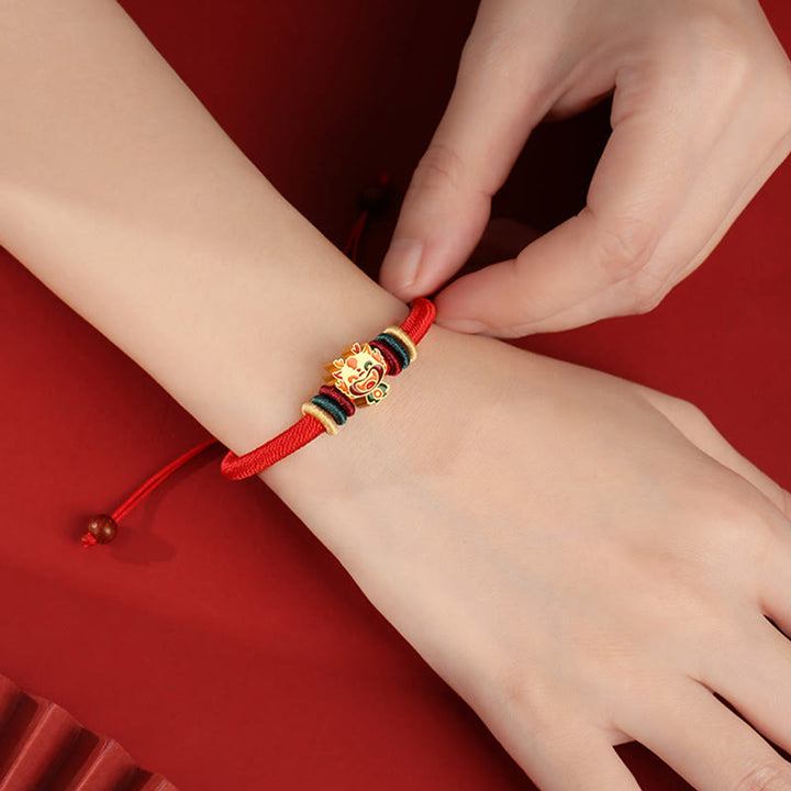 Buddha Stonesハンドメイド925スターリングシルバードラゴン年かわいい中国の十二支幸運編み込みレッドブレスレット