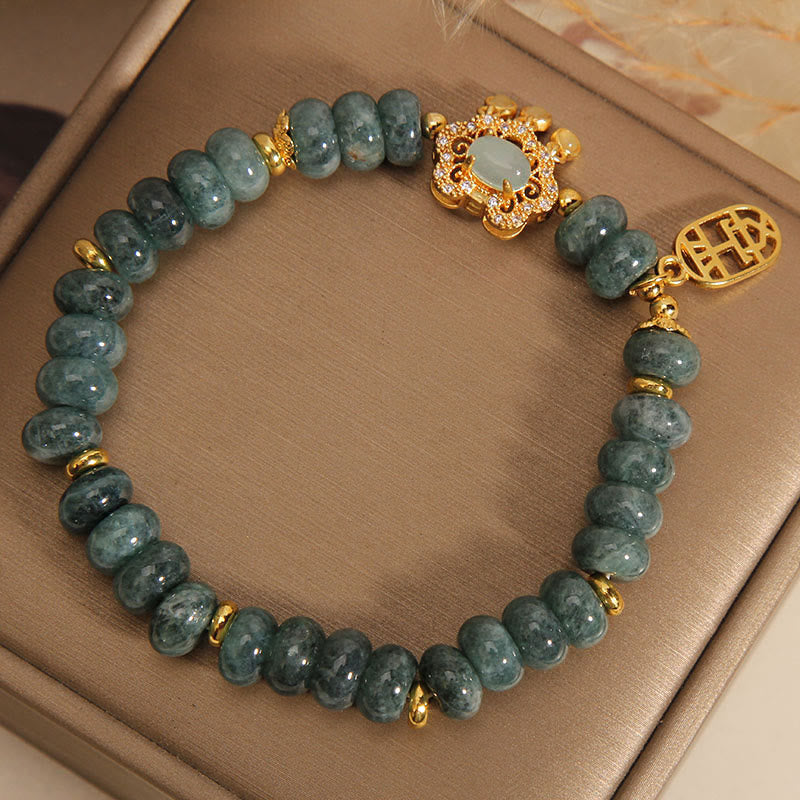 Buddha Stones天然翡翠 中国製 ロックチャーム 平和 幸運 豊穣 ブレスレット