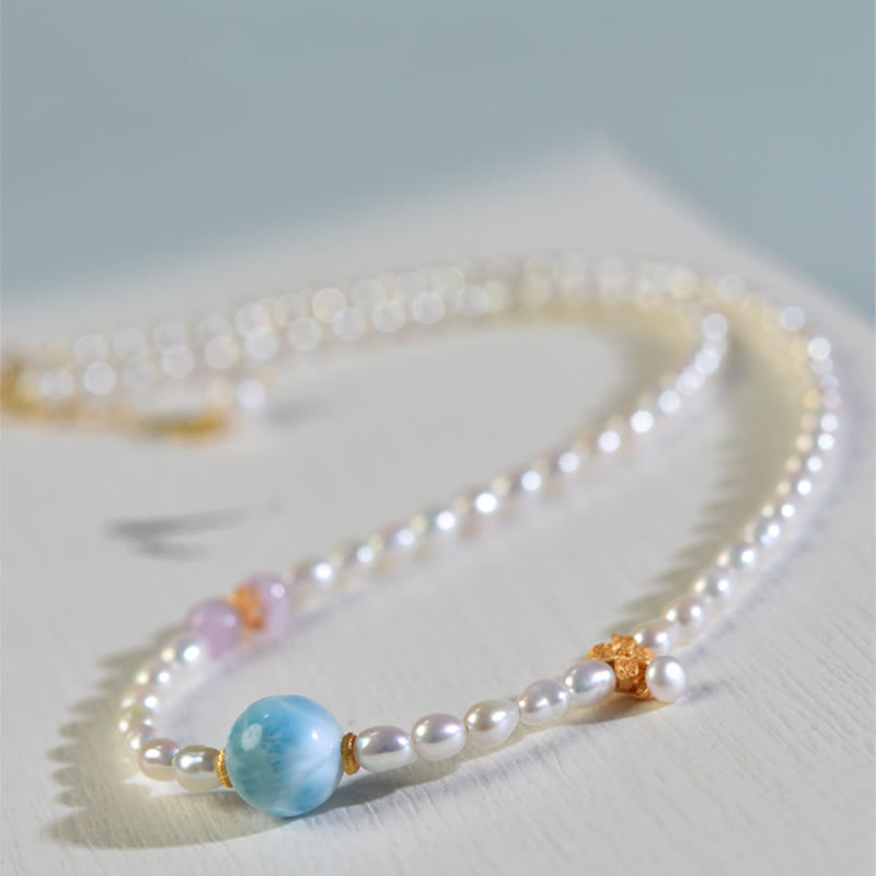 Buddha Stones925スターリングシルバー 天然パール ラリマー シンセリティネックレスペンダント