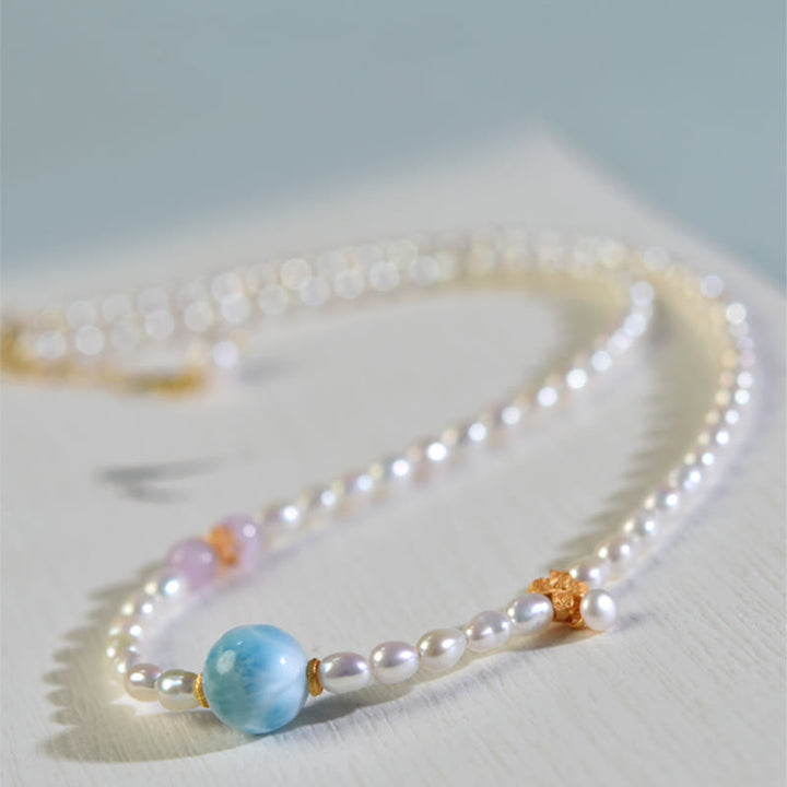 Buddha Stones925スターリングシルバー 天然パール ラリマー シンセリティネックレスペンダント