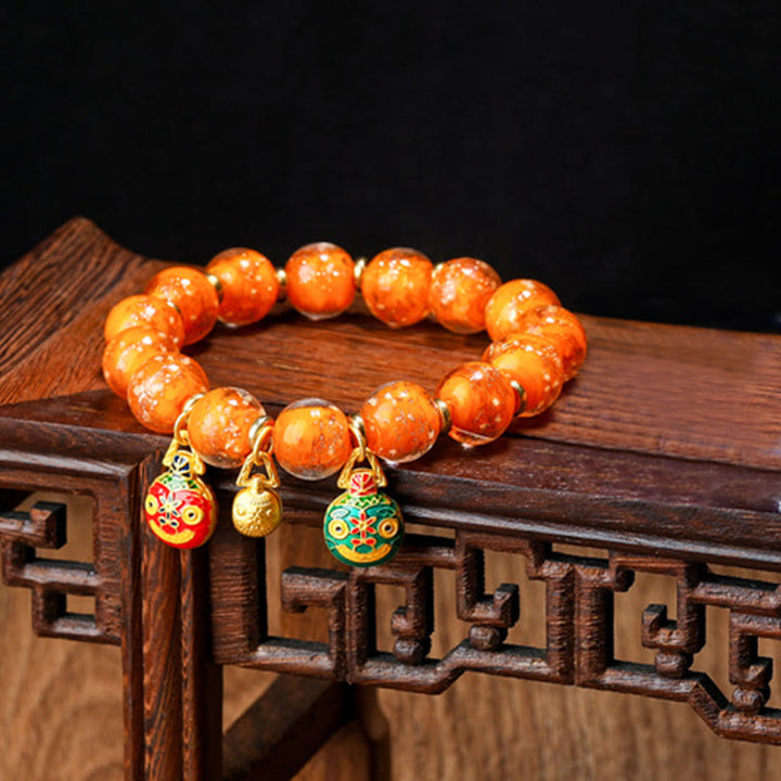 Buddha Stones金呑み獣ファミリーチャーム 光る蛍光Liuliガラスビーズ 成功ブレスレット