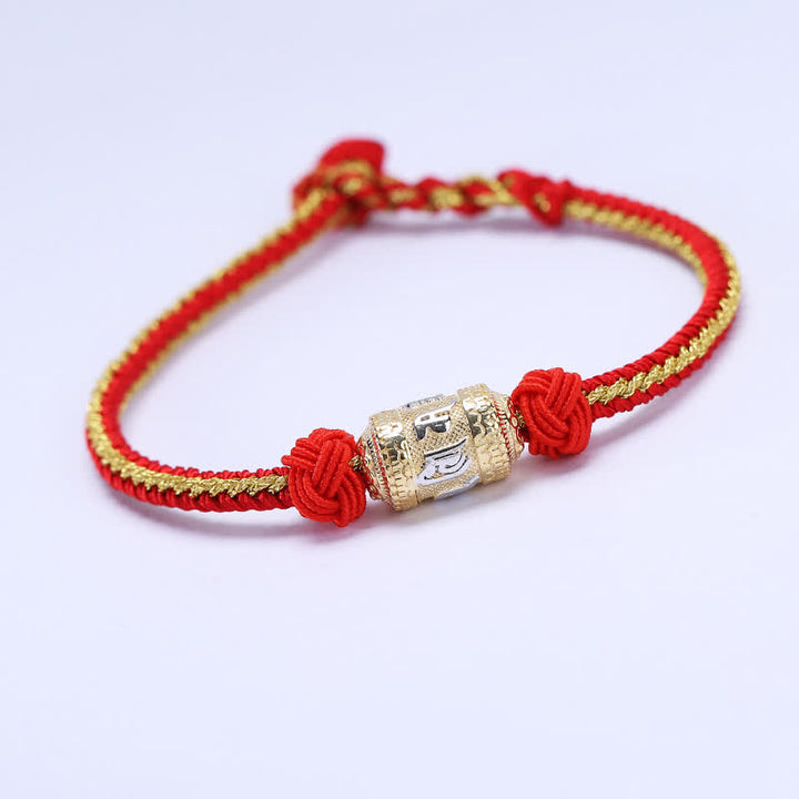 Buddha Stones925 スターリングシルバーオーム・マニ・パドメ・フム祈祷ホイール幸運 強さ赤紐ブレスレット