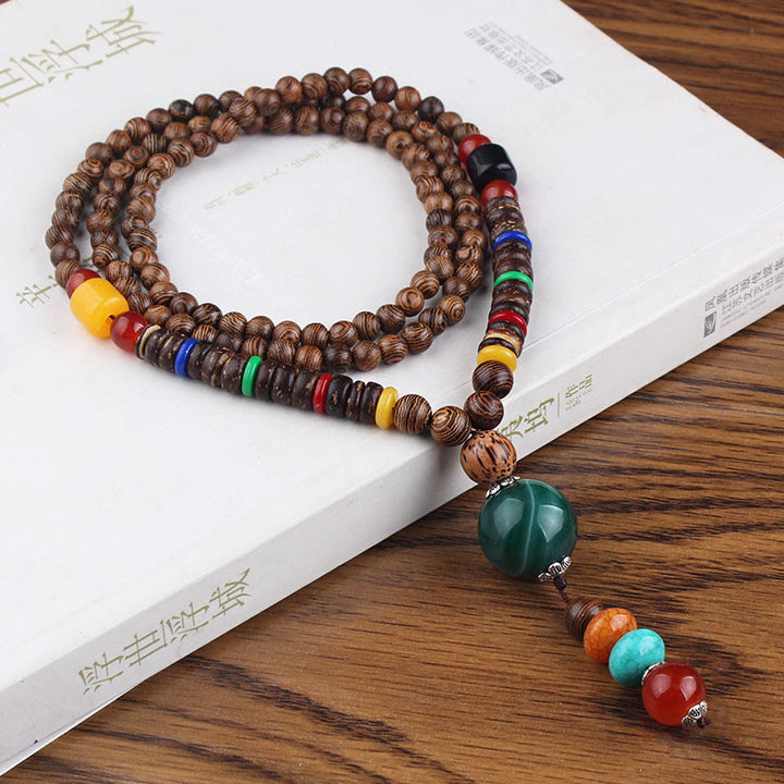 Buddha Stonesチベット ウェンジウッド 菩提樹 シードアゲート バランス ピース ネックレス ペンダント