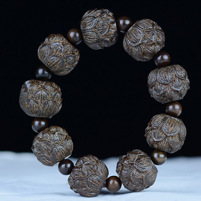Buddha Stones黒檀十八羅漢 蓮華龍 彫刻 バランスブレスレット
