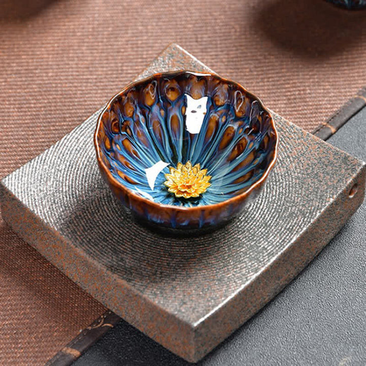 Buddha Stones蓮 孔雀 龍 鳳凰 鯉 陶器 ティーカップ 象嵌 ティーカップ 120ml