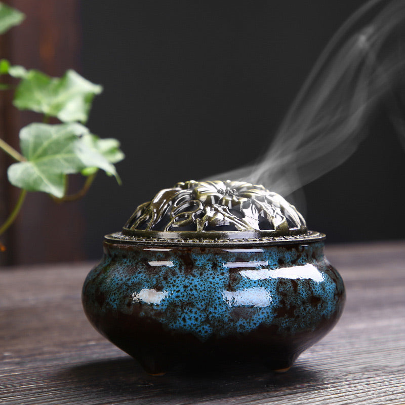Buddha Stones柄 陶器 祝福 瞑想 香炉 装飾