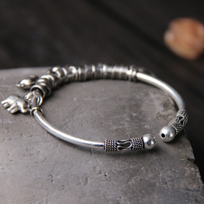 Buddha Stones925スターリングシルバー エレファント強さブレスレットバングル