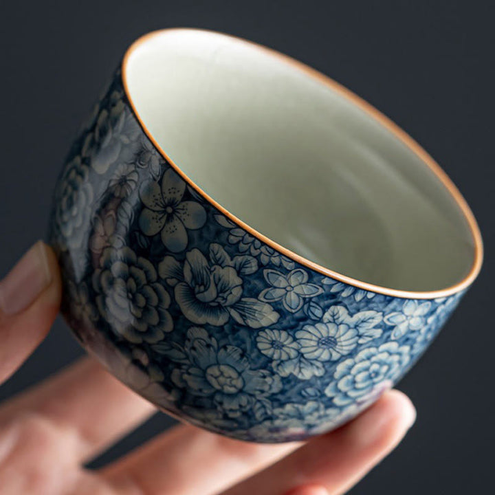 Buddha Stones青蓮 桃の花 菊 デザイン 陶器 ティーカップ カンフー ティーカップ